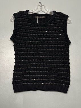 Maria Pavan Black Sleeveless Chunky Knit Vest Top Black Sequin Women’s Size M